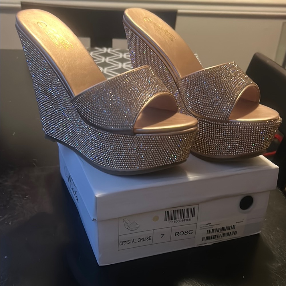 Crystal Cruise Gold Wedge Sandals